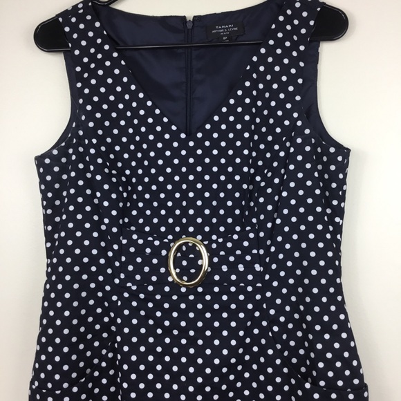 Tahari Polka Dot Sheath Dress Petite 8P Lined - Picture 3 of 8